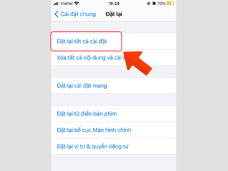 Chọn Đặt lại tất cả cài đặt.